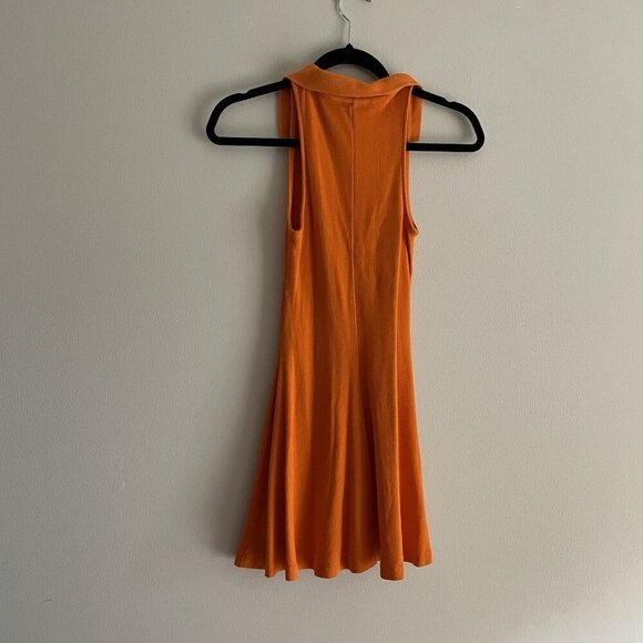 Zara Women S Orange Ribbed Sporty Sleeveless V-Neck Lapel Collar Skater Dress - Picture 9 of 9